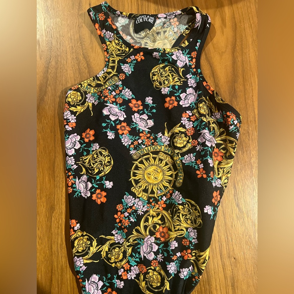 Versace Couture Sleeveless Sunflower Bodysuit